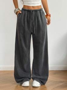 StreetHx Damen Streetwear einfarbige gewaschene und zerstörte Strickjogginghose