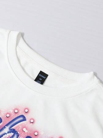 Street Life Maglietta casual da uomo a maniche lunghe, con stampa di angelo e slogan, stile loose, adatta per primavera/autunno