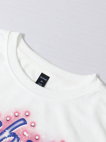 Street Life Camiseta de manga larga holgada con estampado de ángel y eslogan de moda casual para hombres, primavera/otoño