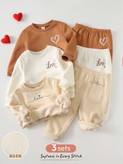 Cozy Pixies 2件套女婴爱心印花卫衣套装，带保暖内衬，适合秋冬季外出和室内穿着；6件套女婴爱心装饰冬季套装；女婴休闲运动裤套装；女婴舒适休闲套装；摩卡色女婴服装套装；多件套女婴卫衣套装，适合圣诞节、休闲穿着；秋季女婴套装；秋冬季女婴保暖套装；摩卡色婴儿服装；婴儿休闲套装；中性婴儿服装；男女通用保暖婴儿服装；男婴女婴休闲套装