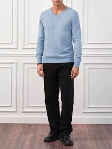 RueChic Men'S V-Neck Long Sleeve Sweater - Baby Blue - View 3