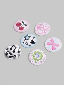 ROMWE Kawaii 6 chiếc 4,4 cm/1,74 inch phong cách Y2K hình quả anh đào, ghi chú, nơ, cỏ ba lá, họa tiết ngôi sao, ghim cài áo trang trí, huy hiệu, nút, có thể dùng để may trên quần áo, túi xách, ba lô, vật dụng, quà tặng tuyệt vời cho bạn bè và gia đình - Đen và trắng - Xem 3