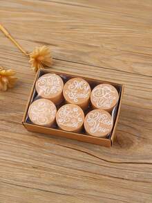 1 Box (8 Pieces) DIY Hand Account Creative Wooden Cylinder Seal Set, Petal Lace Butterfly Diary Album Stamp, Student Birthday Gift - Beige - View 4