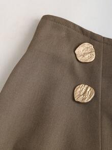 Sweetra 女士优雅通勤风 A 字裙，垂坠设计，修身效果，春秋季 - 卡其色 - 查看 5