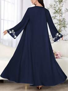 SHEIN Najma 女式白色仿刺绣花卉印花长袖休闲阿拉伯长袍，春秋季 - 彩色 - 查看 2