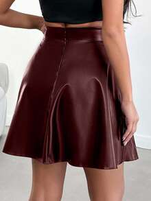 SHEIN Cottnline Women's Solid Color High Waist Skirt, Suitable For Work - Burgundy - View 2