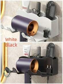 SHEIN Basic living Giá đỡ máy sấy tóc treo tường 1/2 chiếc, Giá để đồ phòng tắm không khoan, Giá đỡ máy sấy tóc rảnh tay cho bàn trang điểm, Kệ dán tường đựng dụng cụ làm tóc, Giá để máy sấy tóc tiết kiệm không gian - Nhiều màu - Xem 10