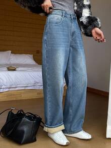 DAZY Damjeans med raka ben och mjuka, termofodrade jeans, blå tvättade, rak passform, termofodrade, vinter - Mediumtvätt - Visa 4