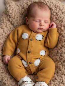 Cozy Pixies Baby Girl Cartoon Sheep Pattern Long Sleeve Romper & Pants, Comfortable & Versatile In Fall/Winter - Yellow - View 1