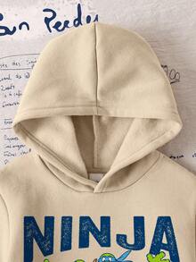 TEENAGE MUTANT NINJA TURTLES | SHEIN 小男孩休闲卡通图案连帽卫衣，适合秋冬 - 卡其色 - 查看 6