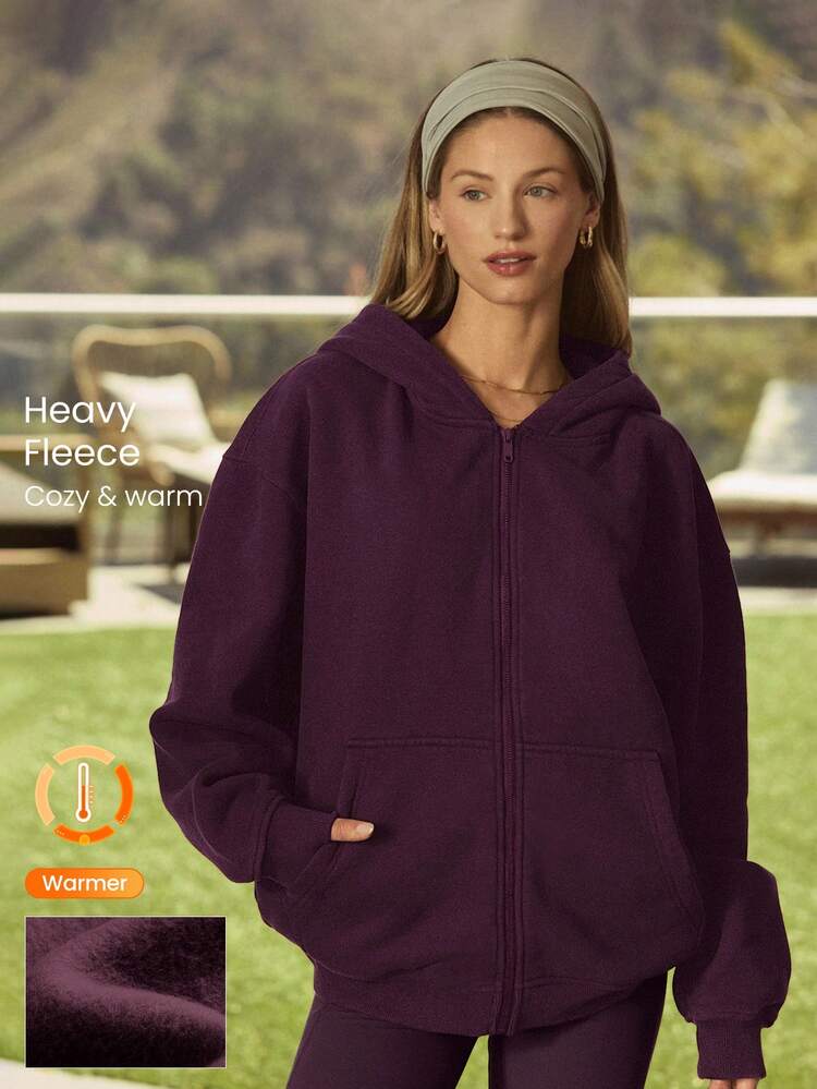 Heavyweight Fleece Oversized Hoodie Jacket Side Pocket Thick Thermal Warm Winter