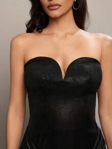 Hauture 女式性感夜出黑色锡箔湿式甜心垂坠迷你连衣裙 - 黑色 - 查看 4