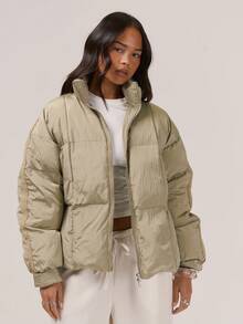 MUSERA Padded High Neck Full Zip Puffer Jacket Night Out Winter Outerwear - Army Green - View 1