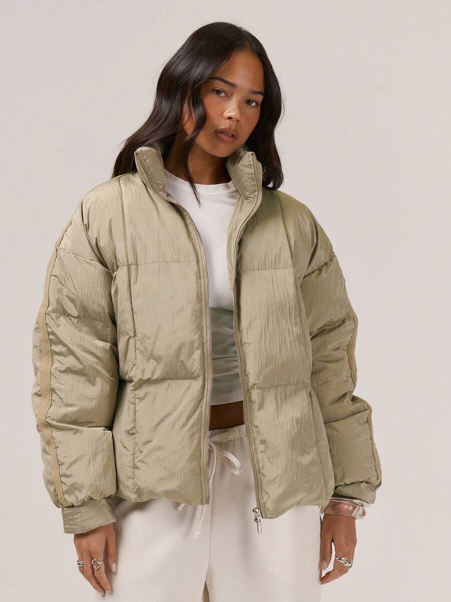 MUSERA Padded High Neck Full Zip Puffer Jacket Night Out Winter Outerwear - Army Green - View 1