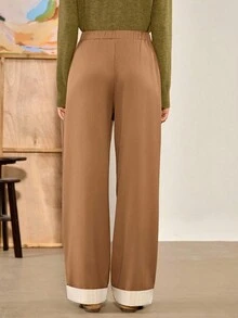 Franclia Slant Pocket Wide Leg Pants Without Belt - Brown - View 2