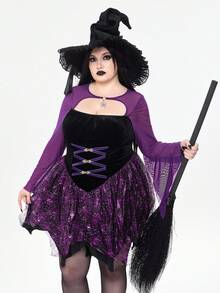 ROMWE Avant Váy hóa trang Halloween phù thủy cỡ lớn cho nữ - Màu tím - Xem 9