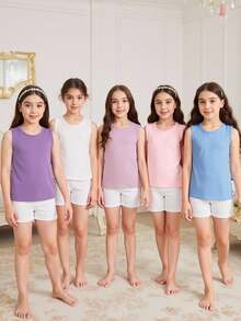 5pcs/Pack Girl's Underwear, Multi-Pack, Preteen Girls' Stylish Collar Thin Comfortable Knitted Undershirts Backto SchoolFashion Fall Winter