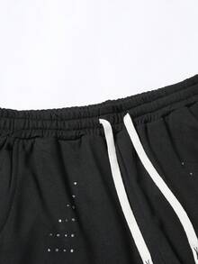 ROMWE MEN Street Life Calça de Moletom Reta com Aplicação de Strass Estilosa e Urbana - Preto - Visão 4