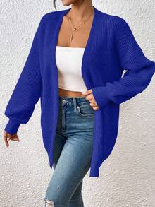 EMERY ROSE Women's Casual Solid Color Drop Shoulder Long Sleeve Cardigan - Royal Blue - View 6