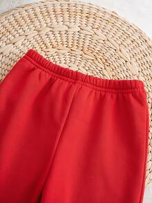 Cozy Pixies 2pcs/Set Baby Boy/Girl Christmas Reindeer Pattern Contrast Color Knit Soft Round Neck Long Sleeve Pullover Sweatshirt And Elastic Waist Ankle Length Pants, Comfortable Versatile Casual Basic Style, Suitable For Indoor, Outdoor, Daily Wear, Sports, Play, Party, Festival, Halloween, Christmas, New Year In Autumn/Winter - Red - View 6