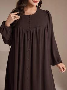 Veilorie 大码女式纯色前扣阿拉伯风格连衣裙 - 咖啡棕 - 查看 7