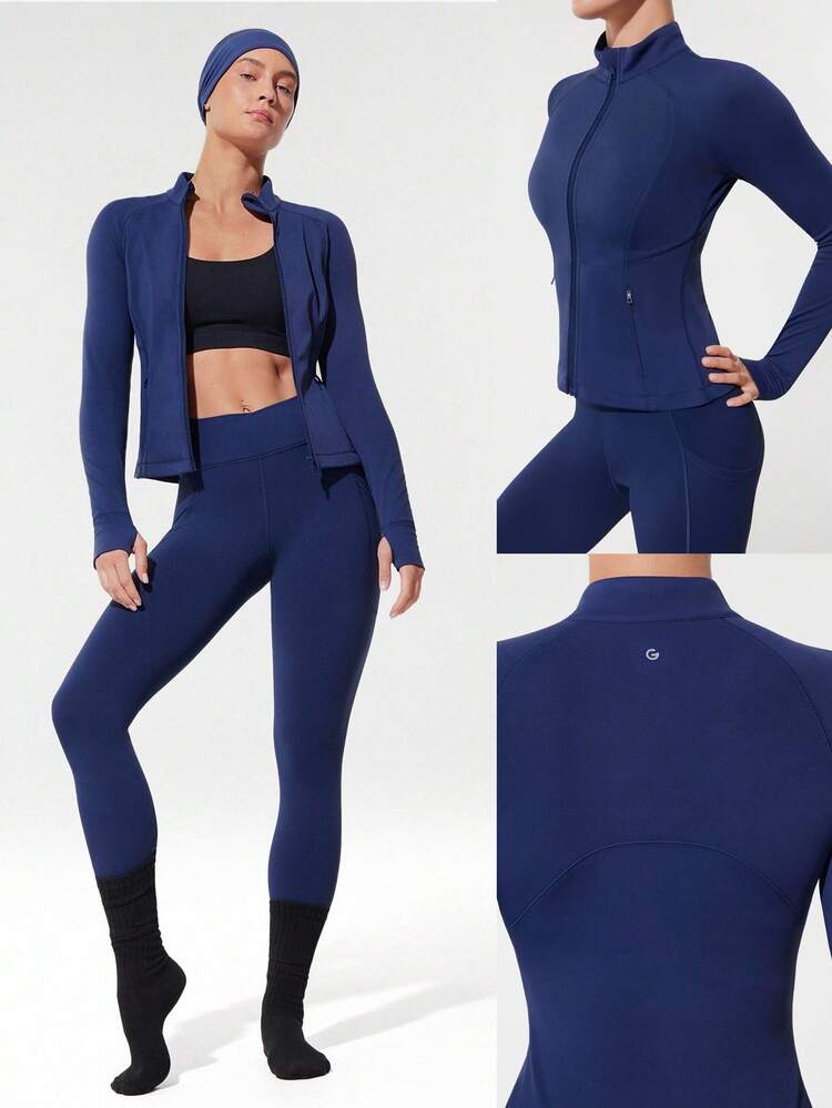 FeatherFit™ - Chaqueta de manga larga con forro polar delgado y cálido, con ojales para el pulgar, para otoño, invierno, yoga y uso diario casual