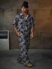 AXEPEAK Bộ đồ thường ngày cho nam áo sơ mi tay ngắn họa tiết hoa và quần cạp rút - Nhiều màu - Xem 4