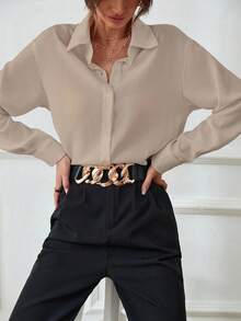 RosyDaze Women's Solid Color Drop Shoulder Long Sleeve Single-Breasted Casual/Work Shirt