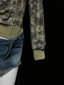 SHEIN ICON 女士复古迷彩毛绒常规夹克 - 軍綠色 - 查看 8