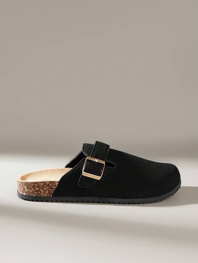 Solecia Sandalias negras de mujer con suela gruesa, tiras cruzadas y hebilla retro, estilo casual para vacaciones