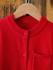 年轻女孩开衫百搭女孩秋冬新款针织长袖开衫毛衣带大口袋，宽松柔软的针织外套适合日常穿着和度假场合 - 紅色 - 查看 5