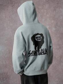 STYNVO 男式字母图案休闲套头连帽衫 - 灰色 - 查看 1