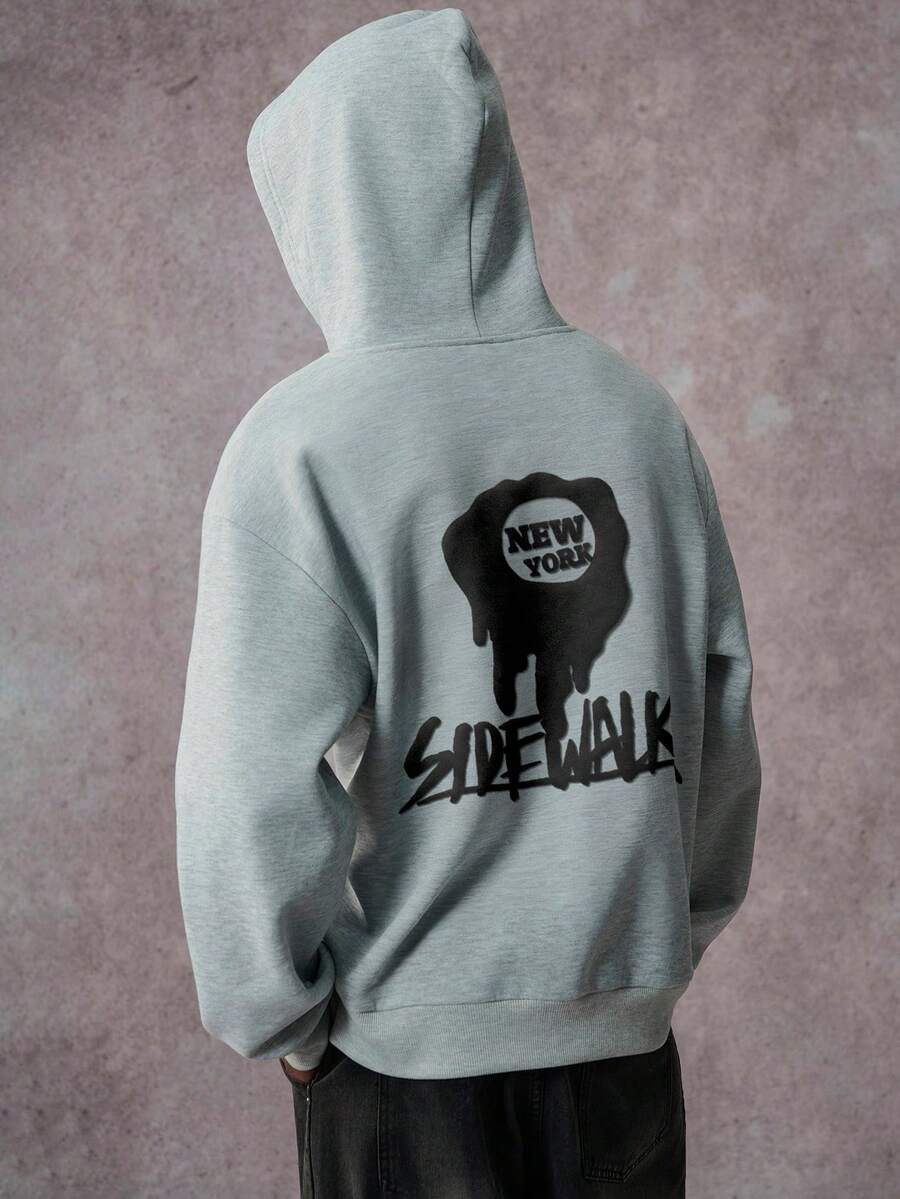 STYNVO 男式字母图案休闲套头连帽衫 - 灰色 - 查看 1