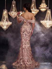 Glamrae Elegant Multi-Color Sequin Embroidery Organza Fishtail Dress,Gorgeous Splicing Three-Dimensional Shape Waist See-Through Dinner Dress For Formal Party - Multicolor - View 4