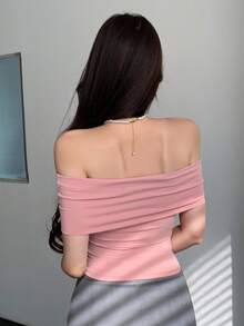 DAZY 女式纯色露肩紧身短款上衣 T 恤外出上衣