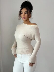 SHEIN Tall Top casual de mujer para otoño/invierno Anneusta, adecuada para vacaciones, Día de la Independencia, Día del Trabajo, Día de Colón, Acción de Gracias, Día de San Valentín, ropa de calle, estilo vintage, escandinavo, grunge, coreano, elegante, versátil, para estudiantes y maestros, estilo gótico, ropa de oficina, casual de negocios, hombros descubiertos, suéter de punto a color block