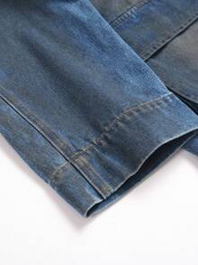 Manfinity Homme Men's Washed Distressed Denim Loose Jacket, For Fall - Blue - View 5