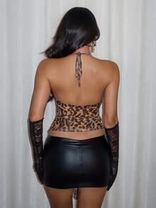 Chiquease Women's Sleeveless Asymmetrical Drape Neck Fitted Leopard Print Casual Tank Top, Suitable For Party, Home, Vacation, And Urban Lifestyle - Brown - View 2