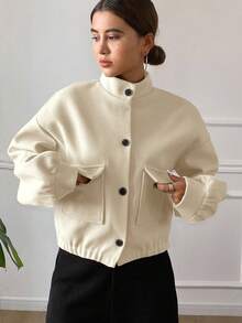 DAZY 女式休闲纯色立领口袋短款夹克，秋季