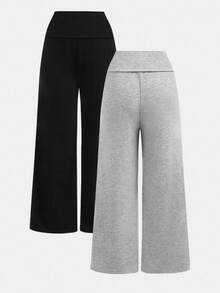 Girlism 2 件套青少年女童高腰阔腿直筒休闲裤，适合夏季 - 彩色 - 查看 2