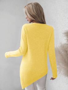 EMERY ROSE Lässiger einfarbiger Pullover mit asymmetrischem Saum und Seitenschlitz, Herbst/Winter - Gelb - Übersicht 2