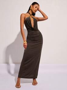 COSMINA Đầm hở lưng cổ khoét sâu gợi cảm thời trang dành cho nữ - màu nâu - Xem 6