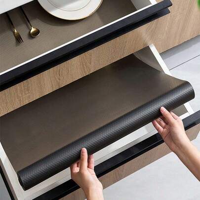 1 Roll EVA Non-Slip Shelf Liner - Transparent Black Drawer Liner For Small Cabinets, Clear Non-Adhesive Waterproof Mat For Refrigerator, Shelves, Desk & Kitchen, Easy To Cut