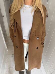 CovetEZ Women's Autumn And Winter Elegant Office Camel Mid-Length Windbreaker,Retro Suede Corduroy Casual Versatile Fashion Jacket Coats - Brown - View 1