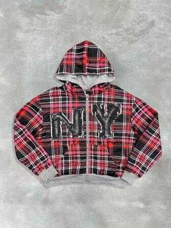 Street Life Sudadera con capucha casual a cuadros para hombre, otoño/invierno