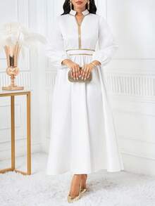 SHEIN Lady 新款缎面白色连衣裙，适合晚宴、婚礼新娘穿着 - 白色 - 查看 5