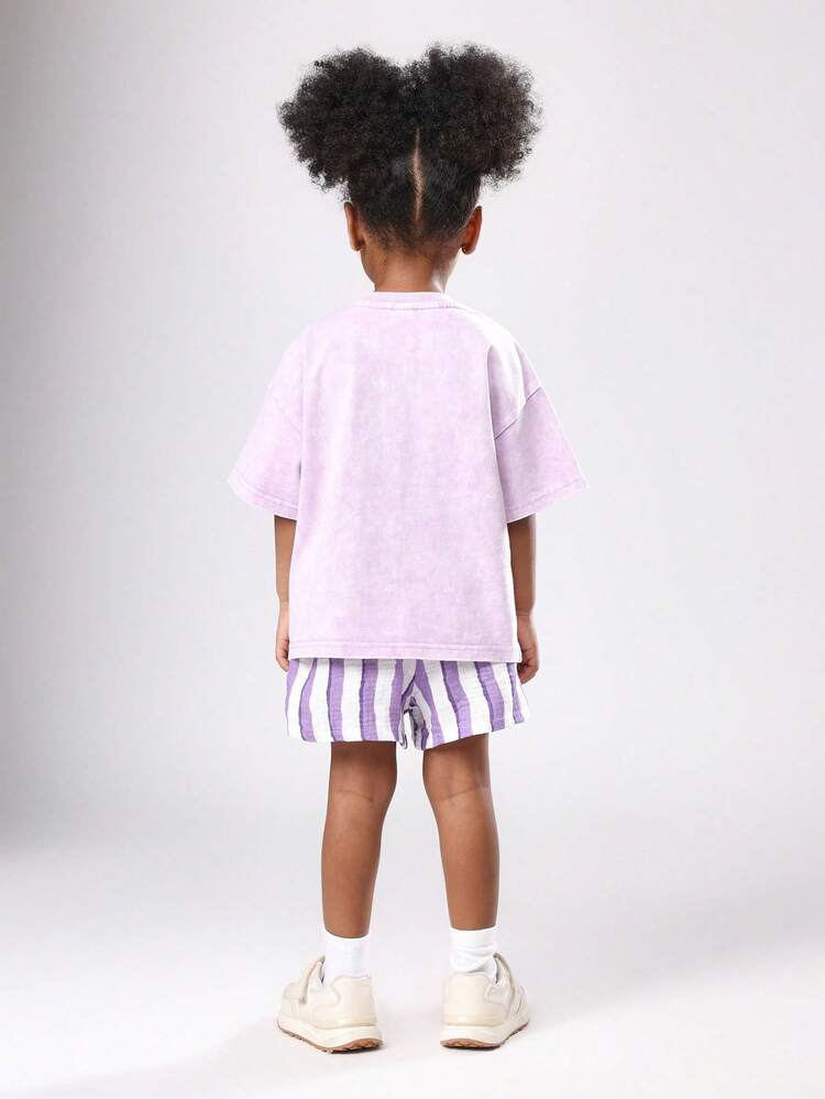 Oversized T Shirt And Striped Shorts With Palm Print