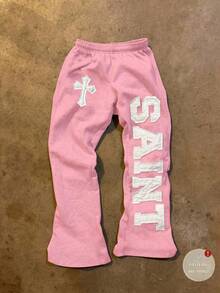 Glimmora Women's Letter & Cross Pattern Elastic Waist Pocket Casual Pants - Multicolor - View 1