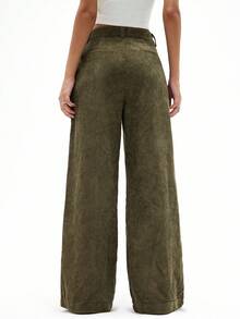 GENKIRA Quần ống đứng cổ điển thường ngày dành cho nữ, màu xanh ô liu, thiết kế vải nhung kẻ, ôm sát, hàng mới về mùa xuân - xanh quân đội - Xem 2