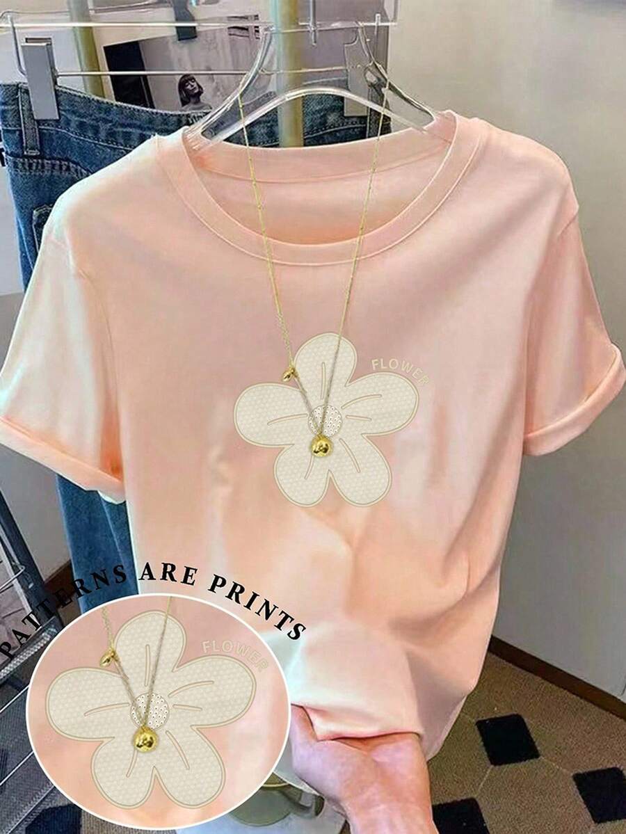 Resyla 女式花卉丝网印花修身短袖T恤 - 粉色 - 查看 1